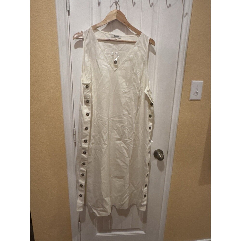 NWT Madewell Cream Cotton Boho Maxi Dress - Size 2X Side Button - Picture 5 of 14